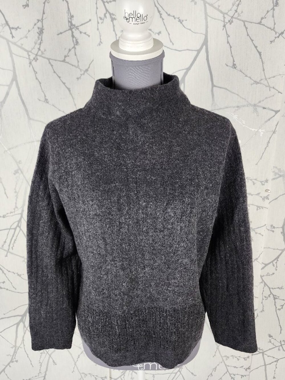 Luisa Cerano Gray 70% Wool Rhinestone Mockneck Sweater